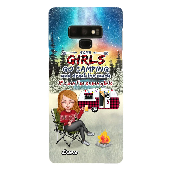 Custom Personalized Xmas Camping Girl Phone Case - Christmas Gift For Camping Lover - Upto 3 Dogs - Some Girls Go Camping And Drink Too Much - Case For iPhone And Samsung