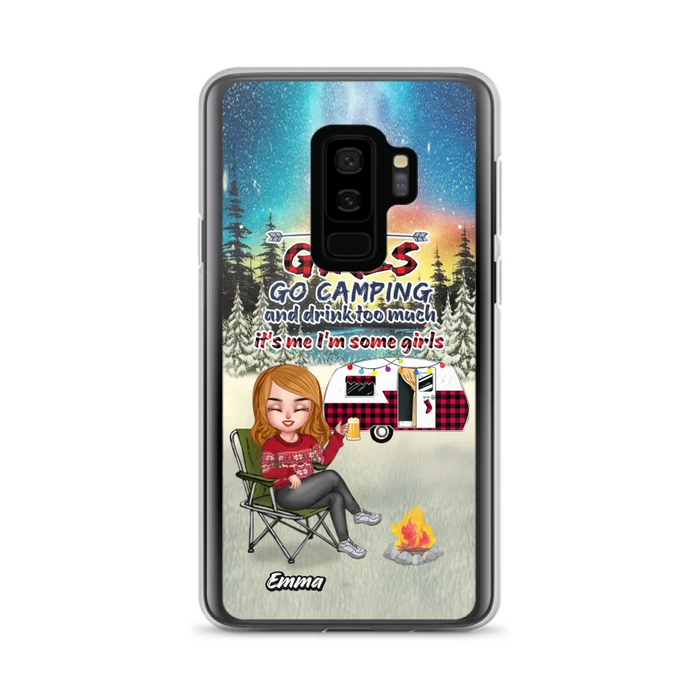 Custom Personalized Xmas Camping Girl Phone Case - Christmas Gift For Camping Lover - Upto 3 Dogs - Some Girls Go Camping And Drink Too Much - Case For iPhone And Samsung