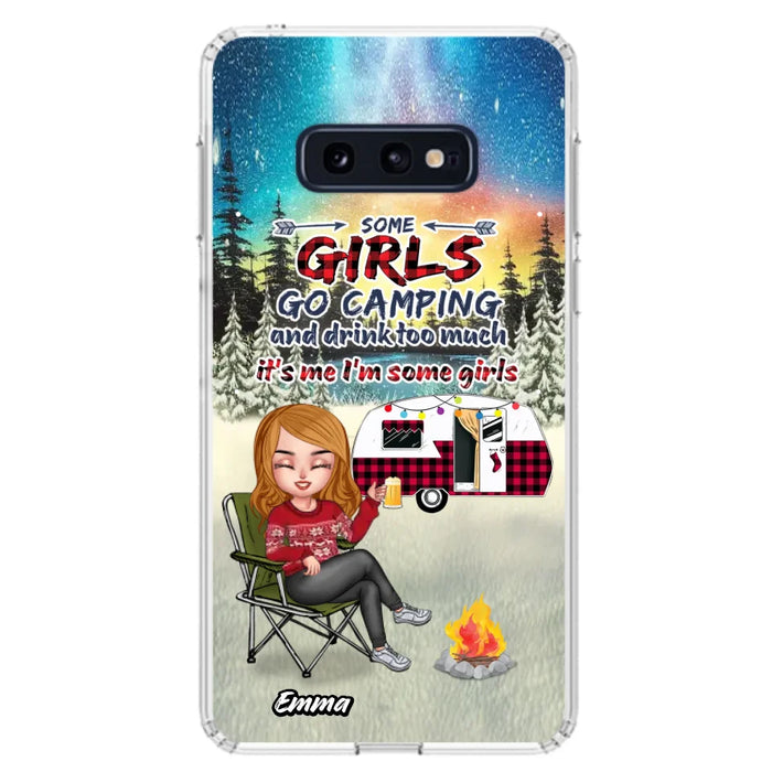 Custom Personalized Xmas Camping Girl Phone Case - Christmas Gift For Camping Lover - Upto 3 Dogs - Some Girls Go Camping And Drink Too Much - Case For iPhone And Samsung