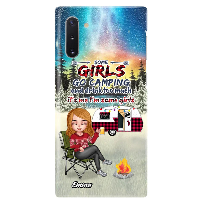 Custom Personalized Xmas Camping Girl Phone Case - Christmas Gift For Camping Lover - Upto 3 Dogs - Some Girls Go Camping And Drink Too Much - Case For iPhone And Samsung