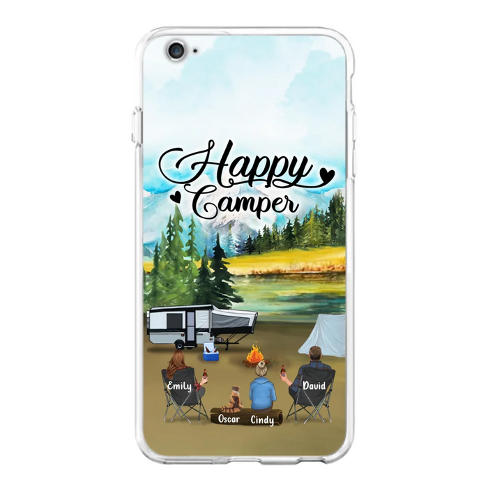 Custom Personalized Camping Phone Case - Parents With 1 Kid And 1 Pet - Best Gift For Family - Happy Camper - Case For iPhone And Samsung