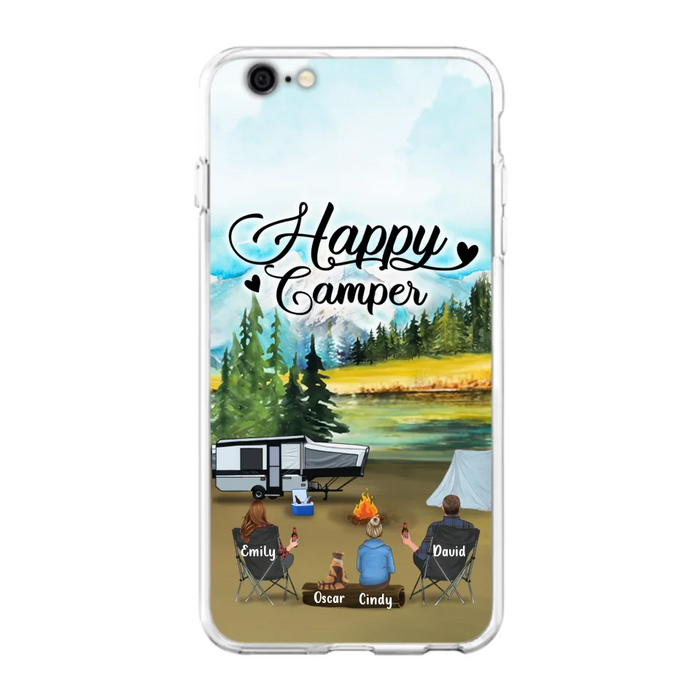 Custom Personalized Camping Phone Case - Parents With 1 Kid And 1 Pet - Best Gift For Family - Happy Camper - Case For iPhone And Samsung