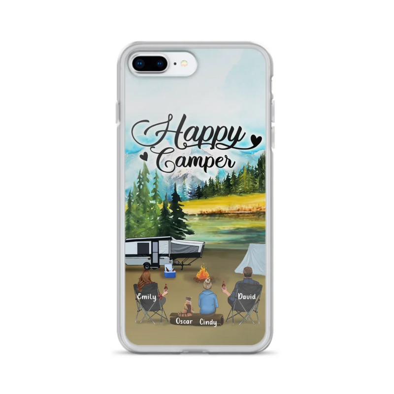 Custom Personalized Camping Phone Case - Parents With 1 Kid And 1 Pet - Best Gift For Family - Happy Camper - Case For iPhone And Samsung