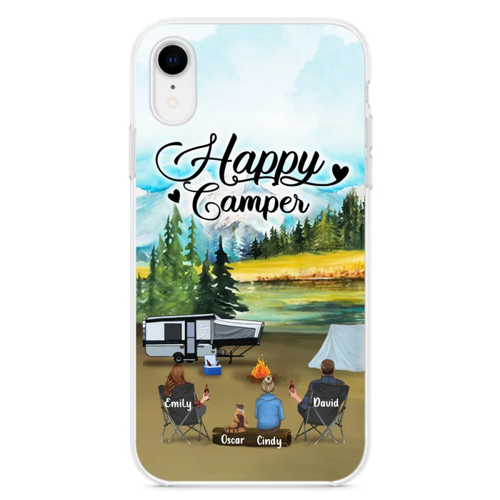 Custom Personalized Camping Phone Case - Parents With 1 Kid And 1 Pet - Best Gift For Family - Happy Camper - Case For iPhone And Samsung