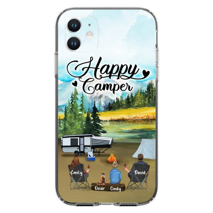 Custom Personalized Camping Phone Case - Parents With 1 Kid And 1 Pet - Best Gift For Family - Happy Camper - Case For iPhone And Samsung