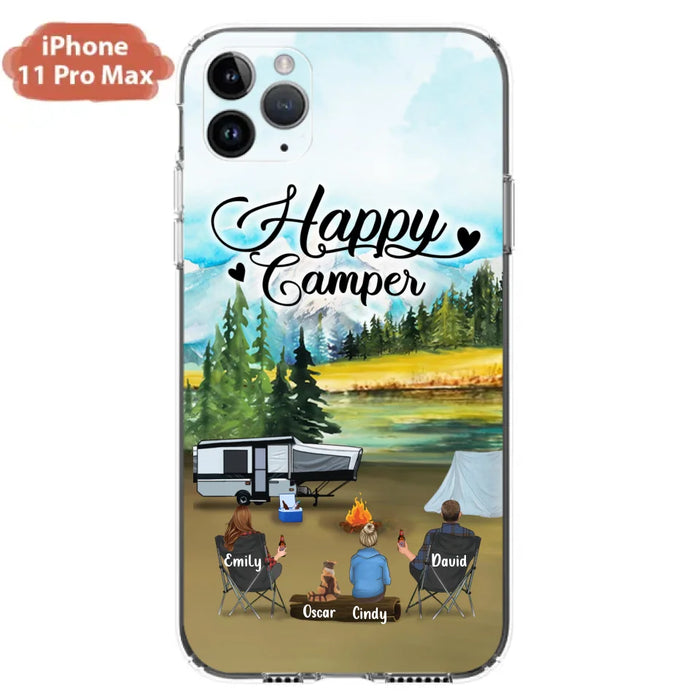 Custom Personalized Camping Phone Case - Parents With 1 Kid And 1 Pet - Best Gift For Family - Happy Camper - Case For iPhone And Samsung