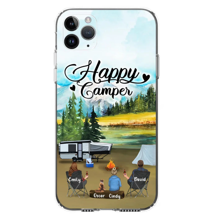 Custom Personalized Camping Phone Case - Parents With 1 Kid And 1 Pet - Best Gift For Family - Happy Camper - Case For iPhone And Samsung