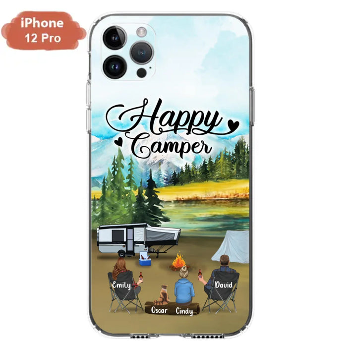 Custom Personalized Camping Phone Case - Parents With 1 Kid And 1 Pet - Best Gift For Family - Happy Camper - Case For iPhone And Samsung