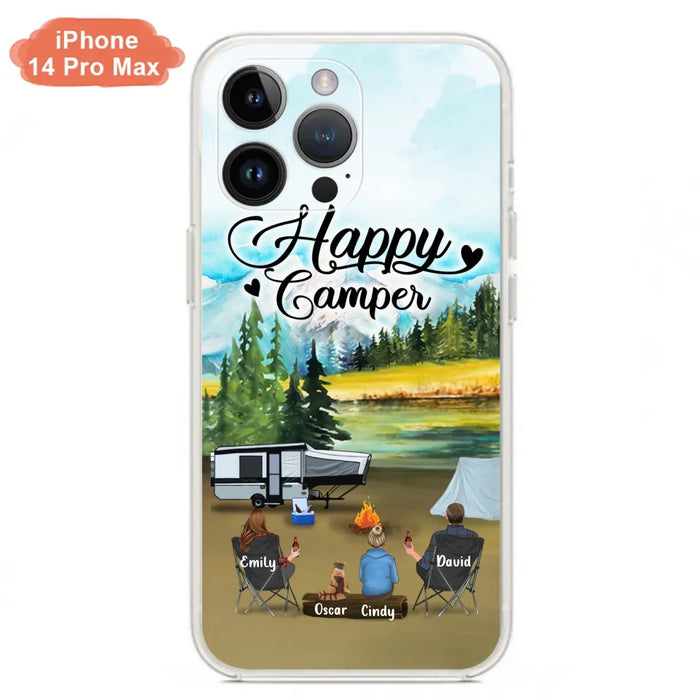 Custom Personalized Camping Phone Case - Parents With 1 Kid And 1 Pet - Best Gift For Family - Happy Camper - Case For iPhone And Samsung