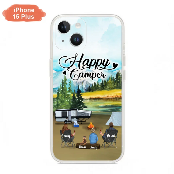 Custom Personalized Camping Phone Case - Parents With 1 Kid And 1 Pet - Best Gift For Family - Happy Camper - Case For iPhone And Samsung