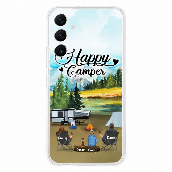 Custom Personalized Camping Phone Case - Parents With 1 Kid And 1 Pet - Best Gift For Family - Happy Camper - Case For iPhone And Samsung