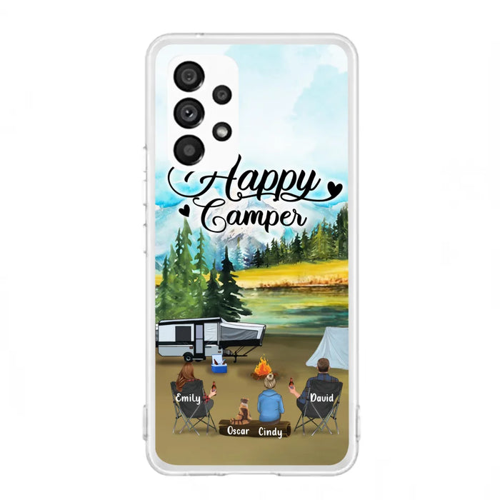 Custom Personalized Camping Phone Case - Parents With 1 Kid And 1 Pet - Best Gift For Family - Happy Camper - Case For iPhone And Samsung