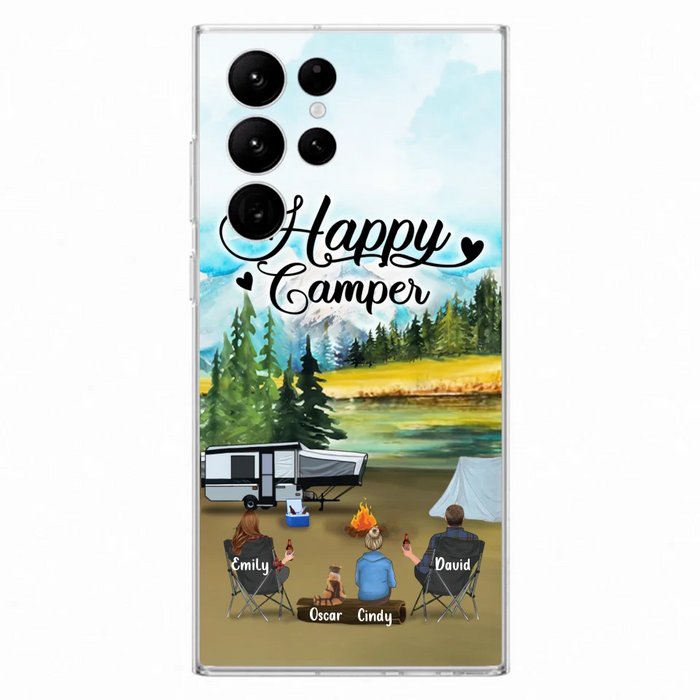 Custom Personalized Camping Phone Case - Parents With 1 Kid And 1 Pet - Best Gift For Family - Happy Camper - Case For iPhone And Samsung