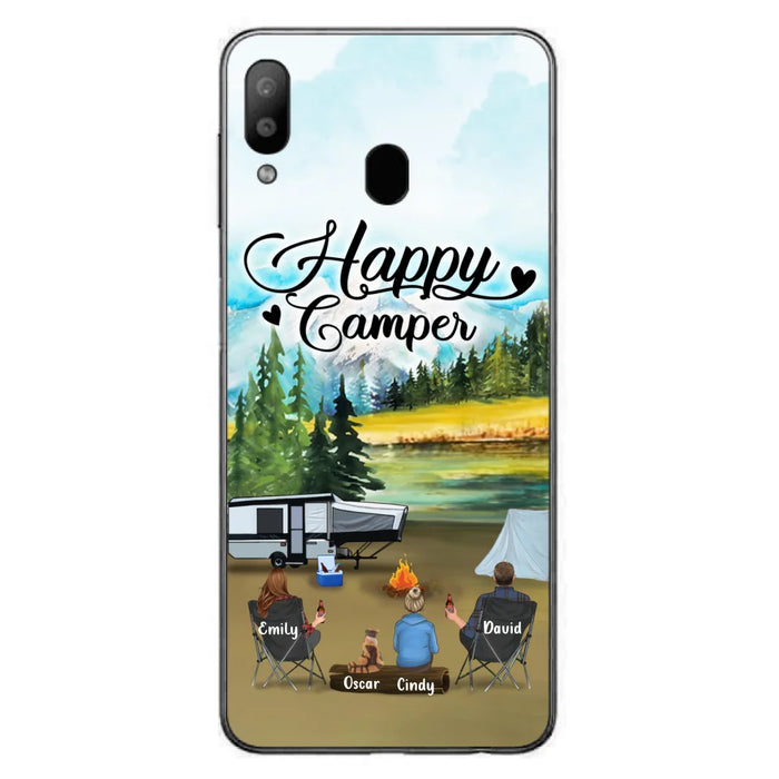 Custom Personalized Camping Phone Case - Parents With 1 Kid And 1 Pet - Best Gift For Family - Happy Camper - Case For iPhone And Samsung