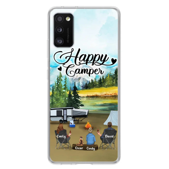 Custom Personalized Camping Phone Case - Parents With 1 Kid And 1 Pet - Best Gift For Family - Happy Camper - Case For iPhone And Samsung