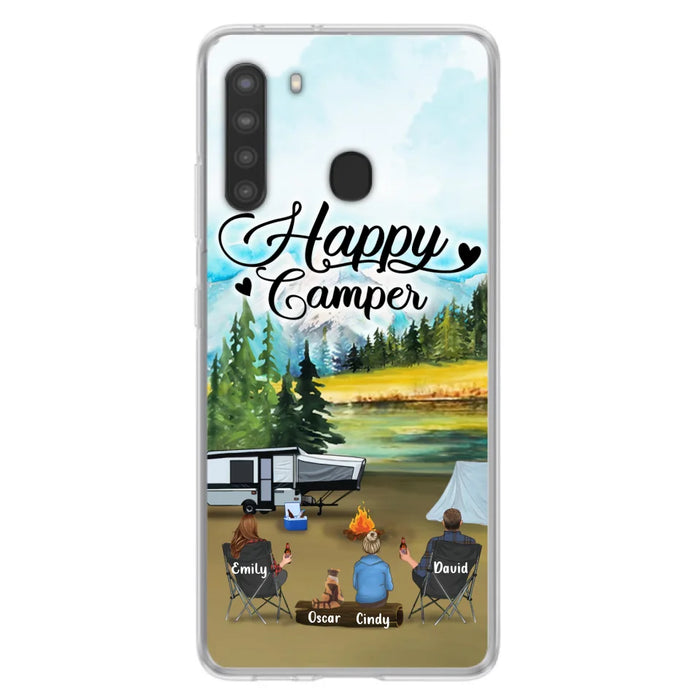 Custom Personalized Camping Phone Case - Parents With 1 Kid And 1 Pet - Best Gift For Family - Happy Camper - Case For iPhone And Samsung