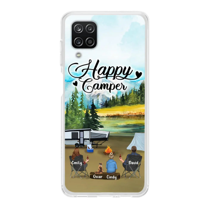 Custom Personalized Camping Phone Case - Parents With 1 Kid And 1 Pet - Best Gift For Family - Happy Camper - Case For iPhone And Samsung