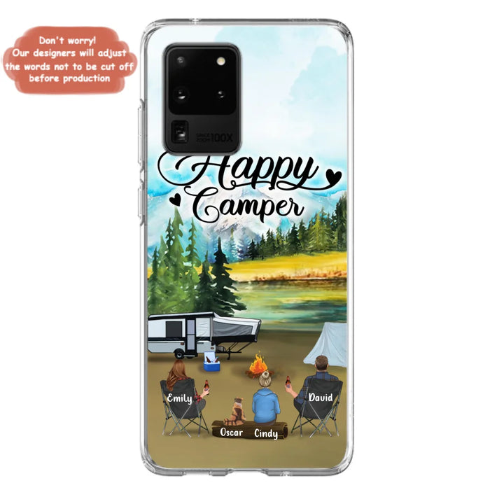 Custom Personalized Camping Phone Case - Parents With 1 Kid And 1 Pet - Best Gift For Family - Happy Camper - Case For iPhone And Samsung