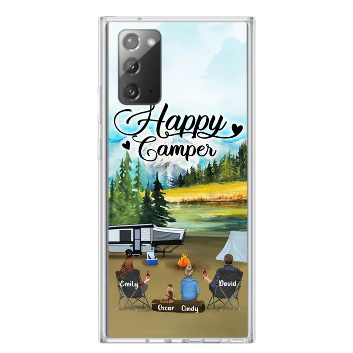 Custom Personalized Camping Phone Case - Parents With 1 Kid And 1 Pet - Best Gift For Family - Happy Camper - Case For iPhone And Samsung