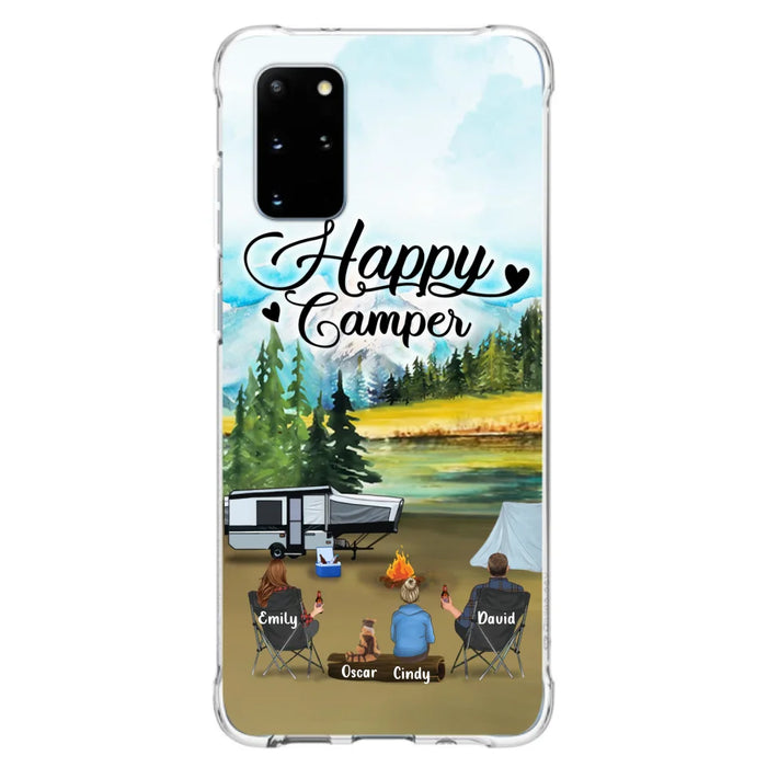 Custom Personalized Camping Phone Case - Parents With 1 Kid And 1 Pet - Best Gift For Family - Happy Camper - Case For iPhone And Samsung