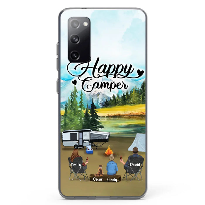 Custom Personalized Camping Phone Case - Parents With 1 Kid And 1 Pet - Best Gift For Family - Happy Camper - Case For iPhone And Samsung