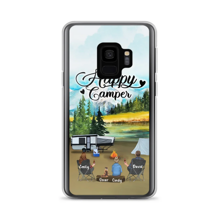 Custom Personalized Camping Phone Case - Parents With 1 Kid And 1 Pet - Best Gift For Family - Happy Camper - Case For iPhone And Samsung