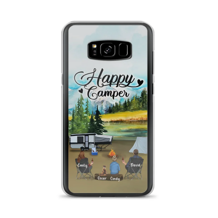 Custom Personalized Camping Phone Case - Parents With 1 Kid And 1 Pet - Best Gift For Family - Happy Camper - Case For iPhone And Samsung