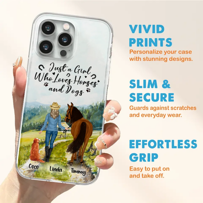 Custom Personalized Horse And Dog Phone Case - Man/ Woman/ Girl/ Boy With Upto 2 Horses And 4 Dogs - Gift For Horse/ Dog Lover - Case For iPhone And Samsung