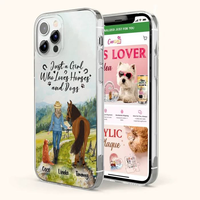 Custom Personalized Horse And Dog Phone Case - Man/ Woman/ Girl/ Boy With Upto 2 Horses And 4 Dogs - Gift For Horse/ Dog Lover - Case For iPhone And Samsung