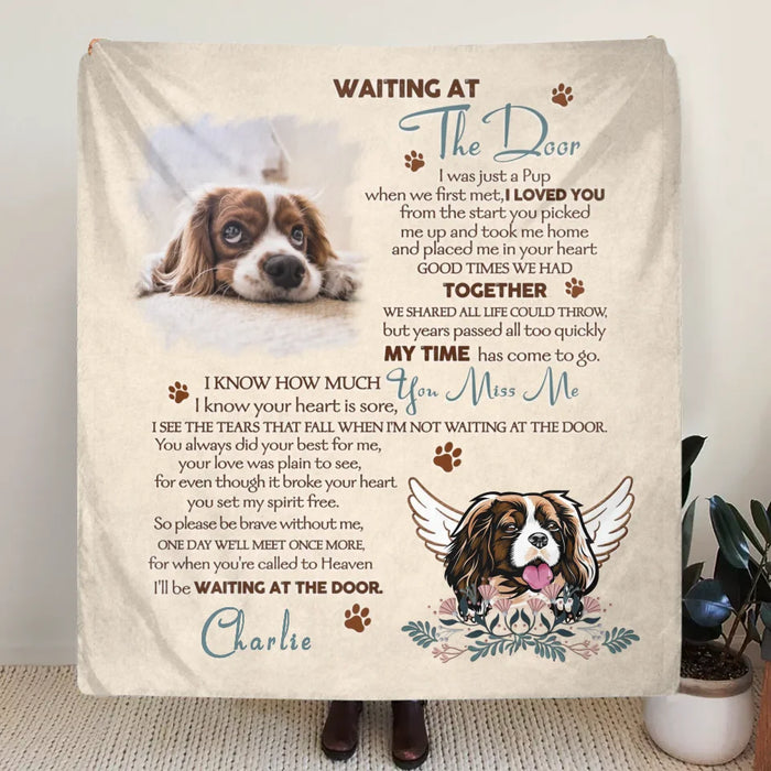 Custom Personalized Memorial Quilt/ Fleece Throw Blanket - Memorial Gift Idea For Dog Lover - Waiting At The Door