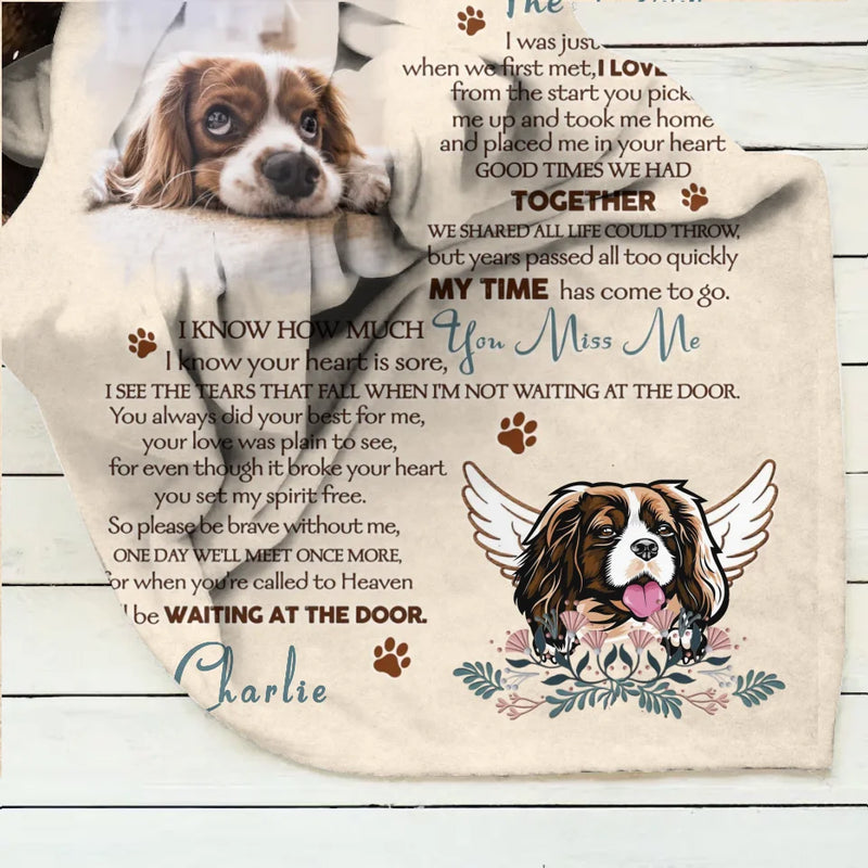Personalized Memorial Quilt/Fleece Throw Blanket - Memorial Gift Idea For Dog Lover - Waiting At The Door
