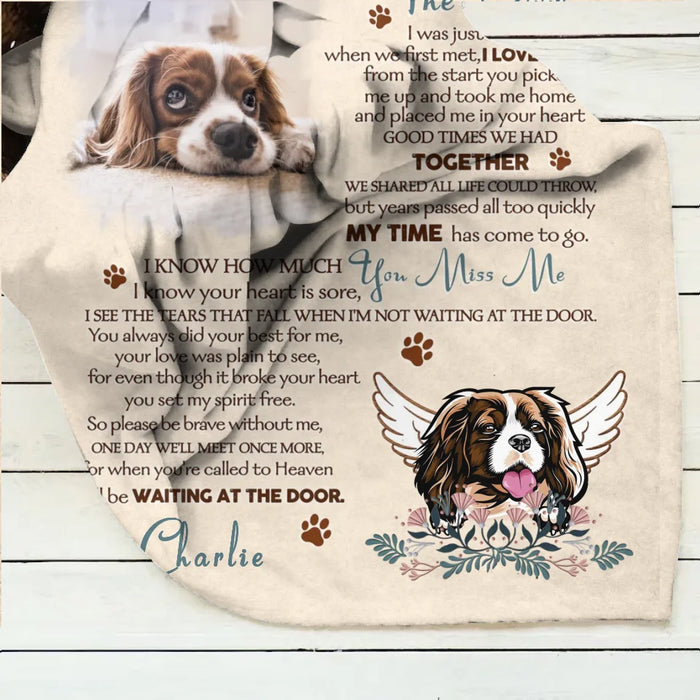 Custom Personalized Memorial Quilt/ Fleece Throw Blanket - Memorial Gift Idea For Dog Lover - Waiting At The Door