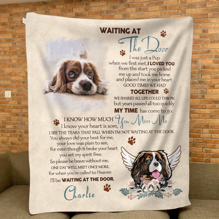 Custom Personalized Memorial Quilt/ Fleece Throw Blanket - Memorial Gift Idea For Dog Lover - Waiting At The Door