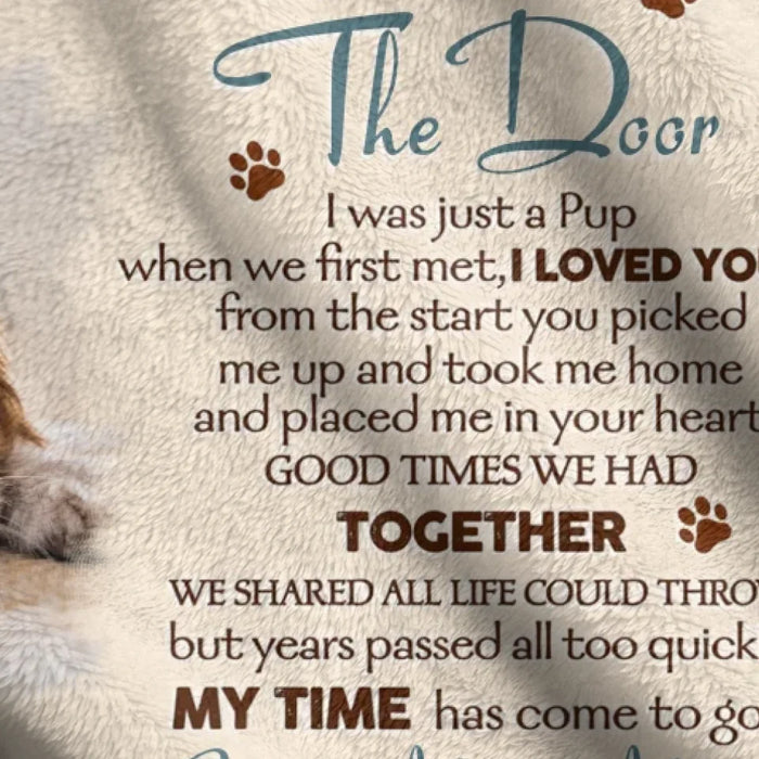 Custom Personalized Memorial Quilt/ Fleece Throw Blanket - Memorial Gift Idea For Dog Lover - Waiting At The Door