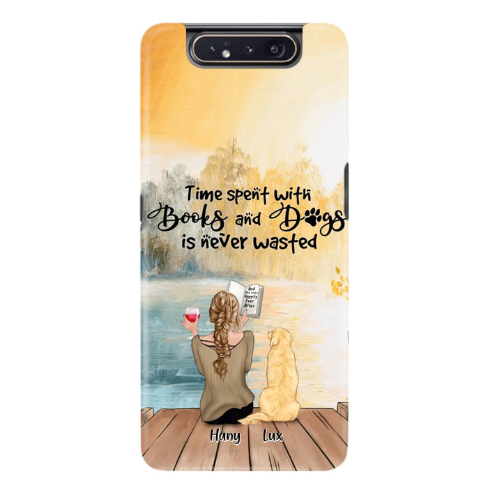 Custom Personalized Dog Book Mom Phone Case - Woman With Upto 4 Dogs - Best Gift For Dog Lover - Time Spent With Books And Dogs Is Never Wasted - Case For iPhone And Samsung