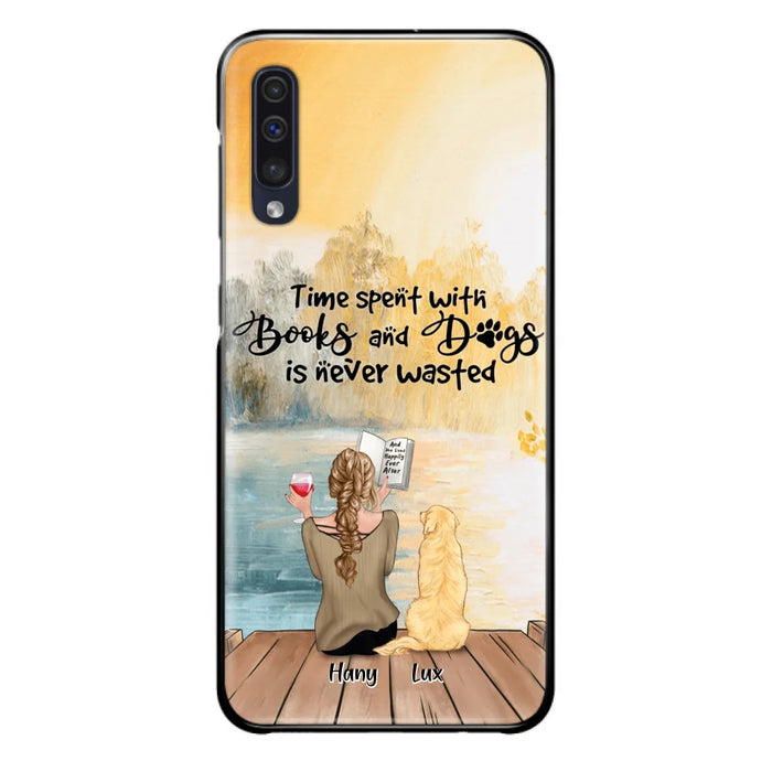 Custom Personalized Dog Book Mom Phone Case - Woman With Upto 4 Dogs - Best Gift For Dog Lover - Time Spent With Books And Dogs Is Never Wasted - Case For iPhone And Samsung