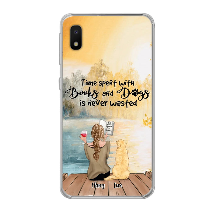 Custom Personalized Dog Book Mom Phone Case - Woman With Upto 4 Dogs - Best Gift For Dog Lover - Time Spent With Books And Dogs Is Never Wasted - Case For iPhone And Samsung