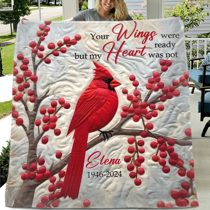 Custom Personalized Memorial Christmas Quilt/ Fleece Throw Blanket/ Pillow Cover - Memorial Gift Idea - Your Wings Were Ready But My Heart Was Not