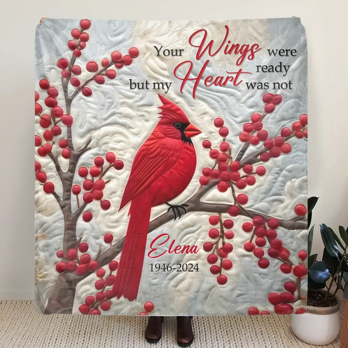 Custom Personalized Memorial Christmas Quilt/ Fleece Throw Blanket/ Pillow Cover - Memorial Gift Idea - Your Wings Were Ready But My Heart Was Not