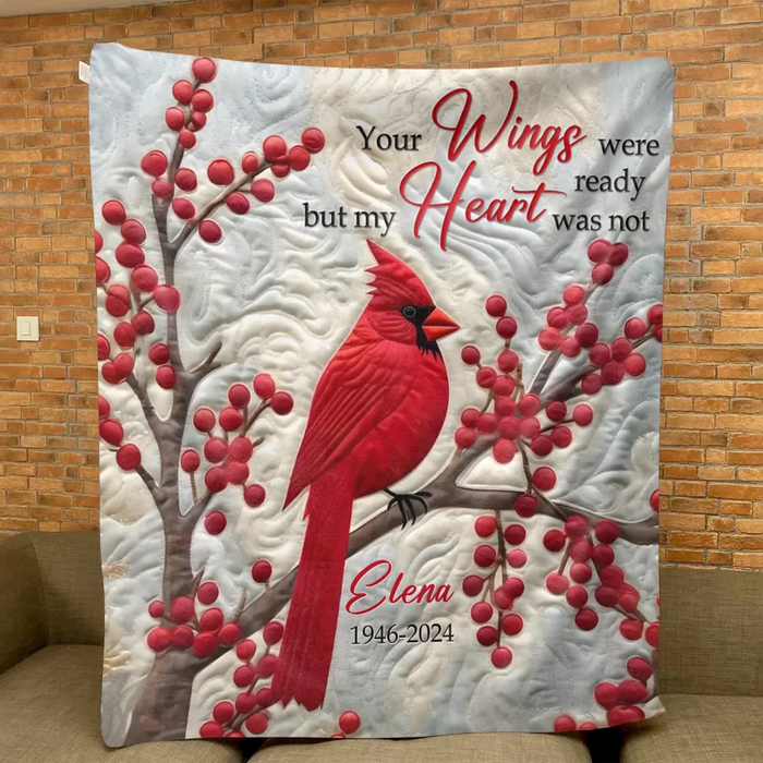 Custom Personalized Memorial Christmas Quilt/ Fleece Throw Blanket/ Pillow Cover - Memorial Gift Idea - Your Wings Were Ready But My Heart Was Not