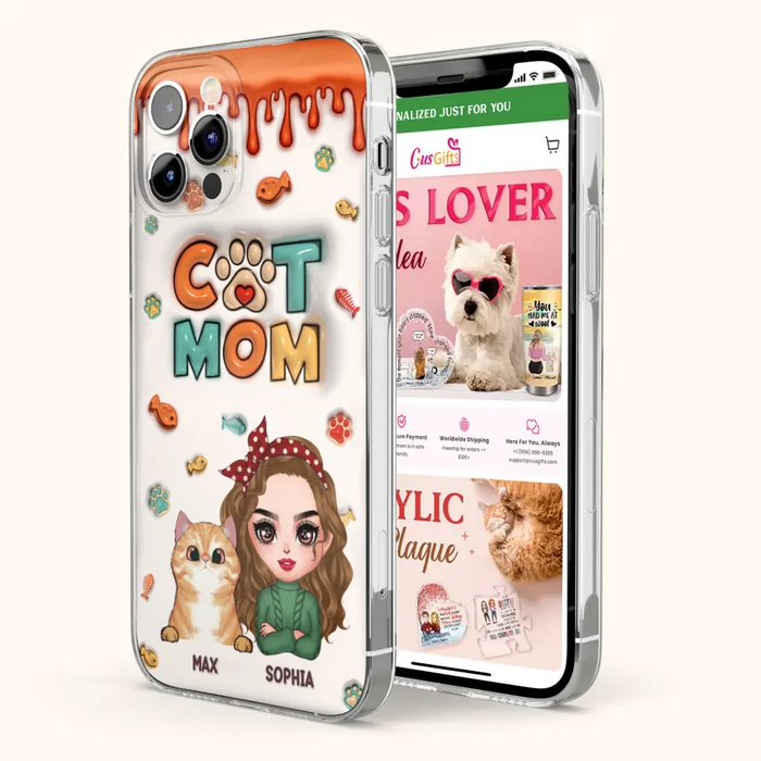 Custom Personalized Cat Mom iPhone/ Samsung Phone Case - Christmas Gift Idea For Cat Lover - Upto 4 Cats