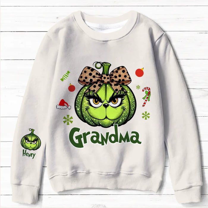 Custom Personalized Grandma Grinc Pumpkin AOP Sweater - Upto 10 Kids - Gift Idea For Grandma/ Mother