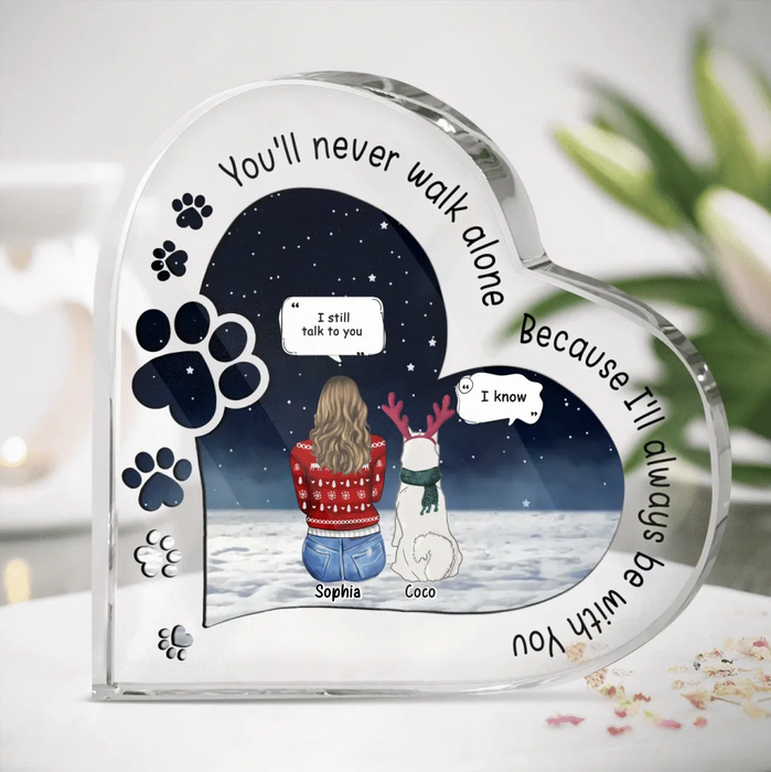 Custom Personalized Memorial Pet Crystal Heart - Memorial Gift Idea For Dog/ Cat Lover - Never Walk Alone