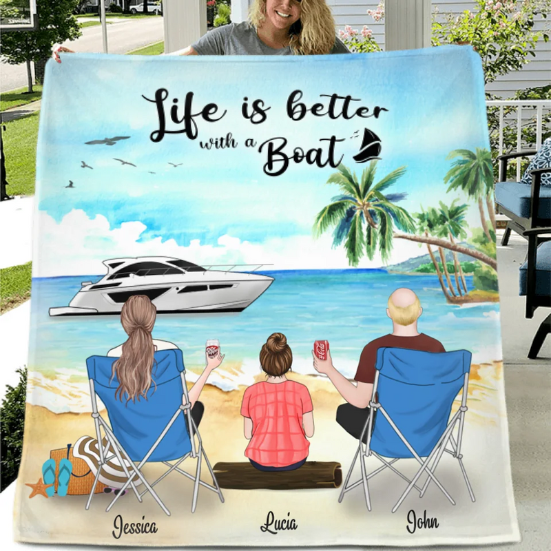 Personalized Boating Quilt Gift Idea For The Whole Family, Father's Day Gift, Mother's Day Gift - Parents With Up to 3 Kids & 2 Pets - B68Y61