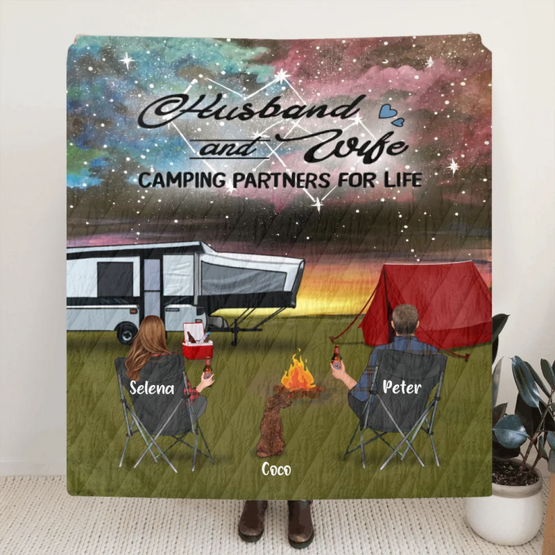 Personalized Night Camping Quilt/Fleece Blanket/Pillow Cover - Gift Idea For Dog/Cat Lovers/Camping Lovers - Camping Partners For Life