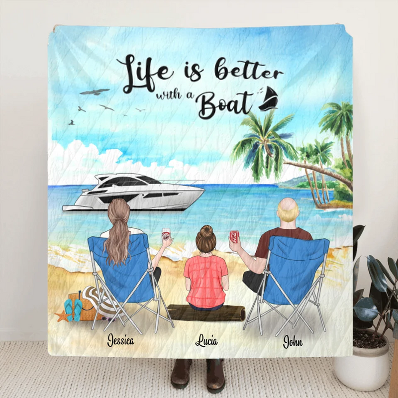 Personalized Boating Fleece Blanket/Quilt - Best Gift For Family, Family With Up to 3 Kids and 2 Pets - Life Is Better With A Boat - B68Y61