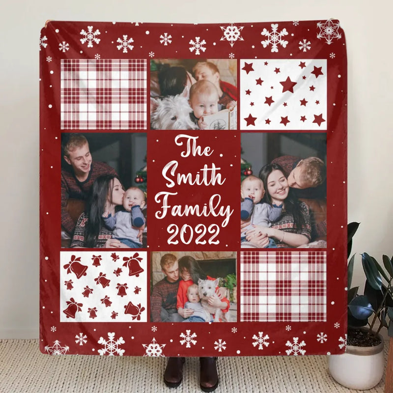 Personalized Family Quilt/Fleece Throw Blanket - Christmas Gift Idea For Couple - Upload Photo