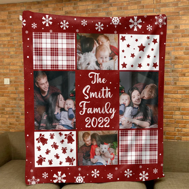 Personalized Family Quilt/Fleece Throw Blanket - Christmas Gift Idea For Couple - Upload Photo