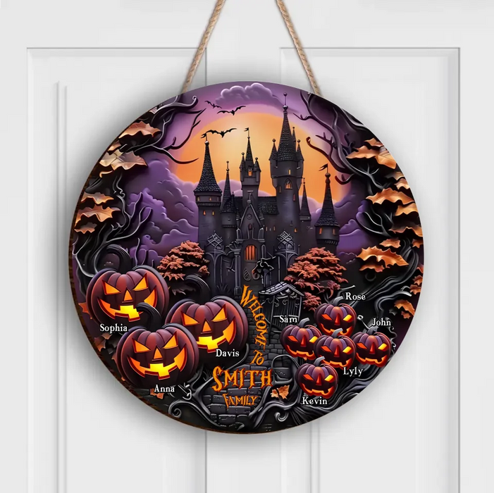 Custom Personalized Halloween Circle Wooden Sign - Halloween Gift Idea For Family