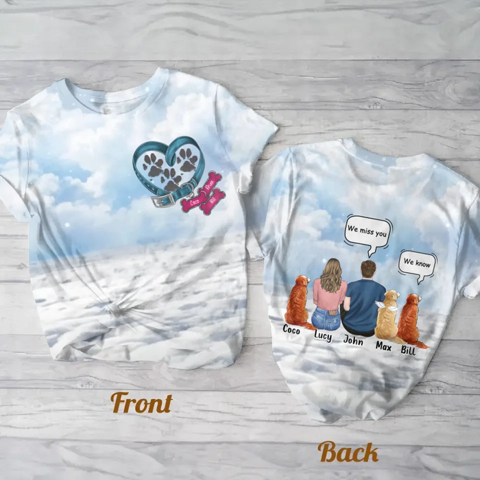 Custom Personalized Memorial Pets AOP T-shirt - Couple/ Adult With Upto 3 Pets - Memorial Gift For Dog/Cat Lover